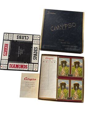 Calypso 1955 Duratone Card Game Set With Rules Score Pad & Suit Indicators